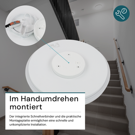 LED Deckenlampe, rund, 24 W, 2500 lm, 3000 K (warmweiß), Ø35 cm, IP44-wassergeschützt, Quick Connector, moderne Leuchte, Badezimmer Lampe.