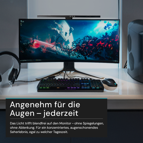 Monitor Lampe in Schwarz, Touch Control, 50 cm, 5 W Leistung, Lichtfarbe und Helligkeit einstellbar, Bildschirmlampe