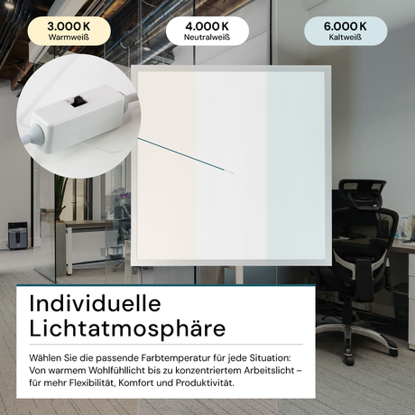 6er Pack LED-Panel mit Farbtemperaturwechsel CCT, 3000-6000 K, 62x62 cm, Back-lit, 36W, 3600 lm
