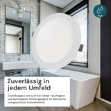 LED Einbauleuchte in Weiß, 24 W, 230 V, IP44-geschützt, 2400 lm, Lichtfarbe einstellbar, Ø295x28 mm, Einbaustrahler mit Diffusor, Badezimmer Deckenleuchte