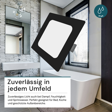 LED Einbauleuchte in Schwarz, 18 W, 230 V, IP44-geschützt, 1800 lm, Lichtfarbe einstellbar, 220x26 mm, Einbaustrahler mit Diffusor, Badezimmer Deckenleuchte