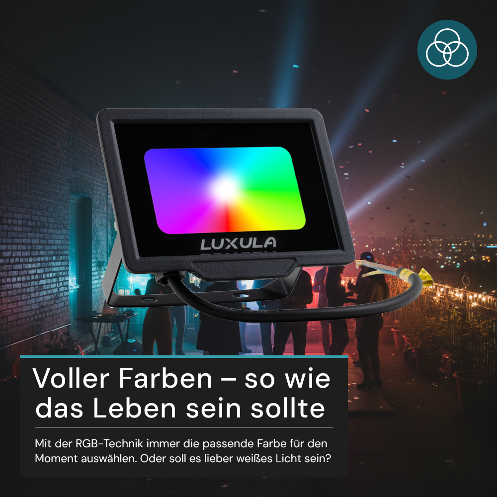 RGB LED-Fluter, 20 W, schwarz, IP65, mit Fernbedienung, RGBW-Farbwechsel