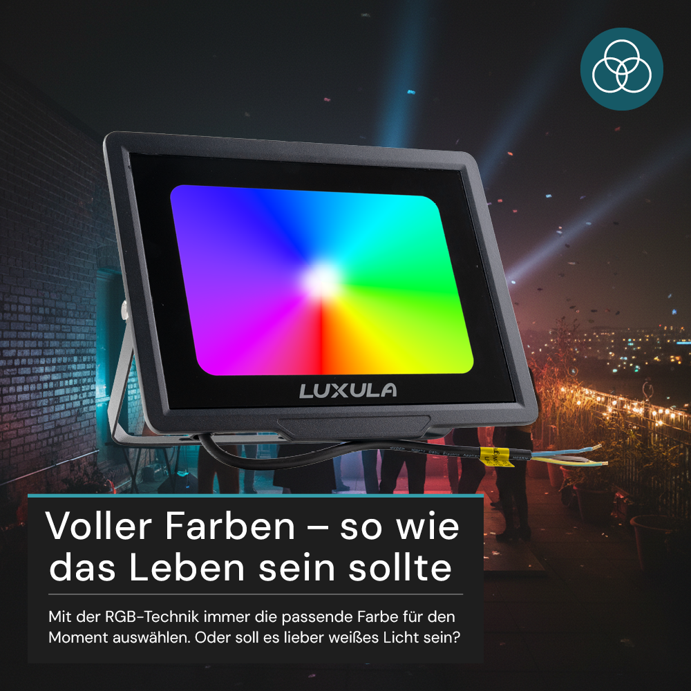 RGB LED-Fluter, 50 W, schwarz, IP65, mit Fernbedienung, RGBW-Farbwechsel