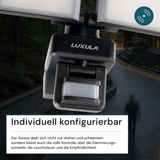 Schwenkbarer LED Fluter mit Bewegungsmelder, 2-köpfig, 2x 15 W, 3200 lm, 4000 K (neutralweiß), IP54, flexibler Strahler, Aluminiumguss, Wandleuchte