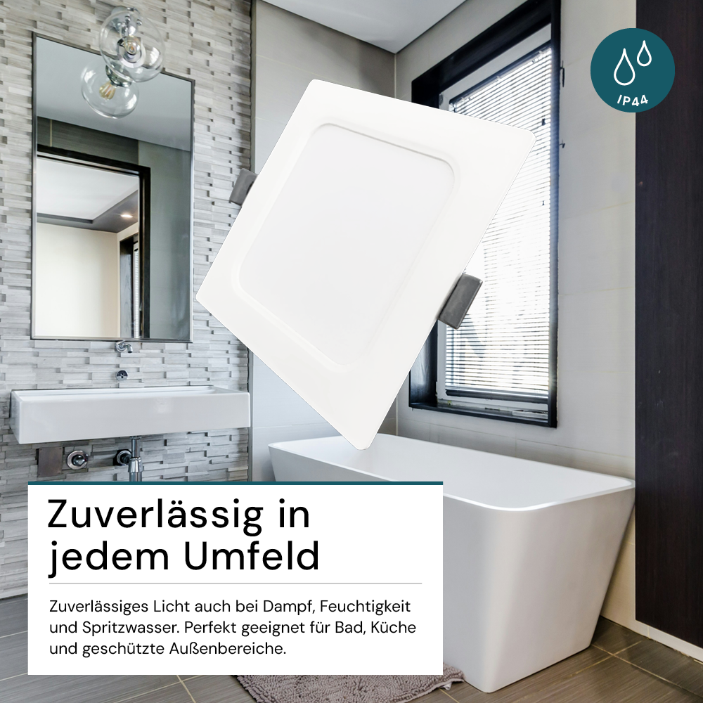 LED Einbauleuchte in Weiß, 6 W, 230 V, IP44-geschützt, 600 lm, Lichtfarbe einstellbar, 119x26 mm, Einbaustrahler mit Diffusor, Badezimmer Deckenleuchte