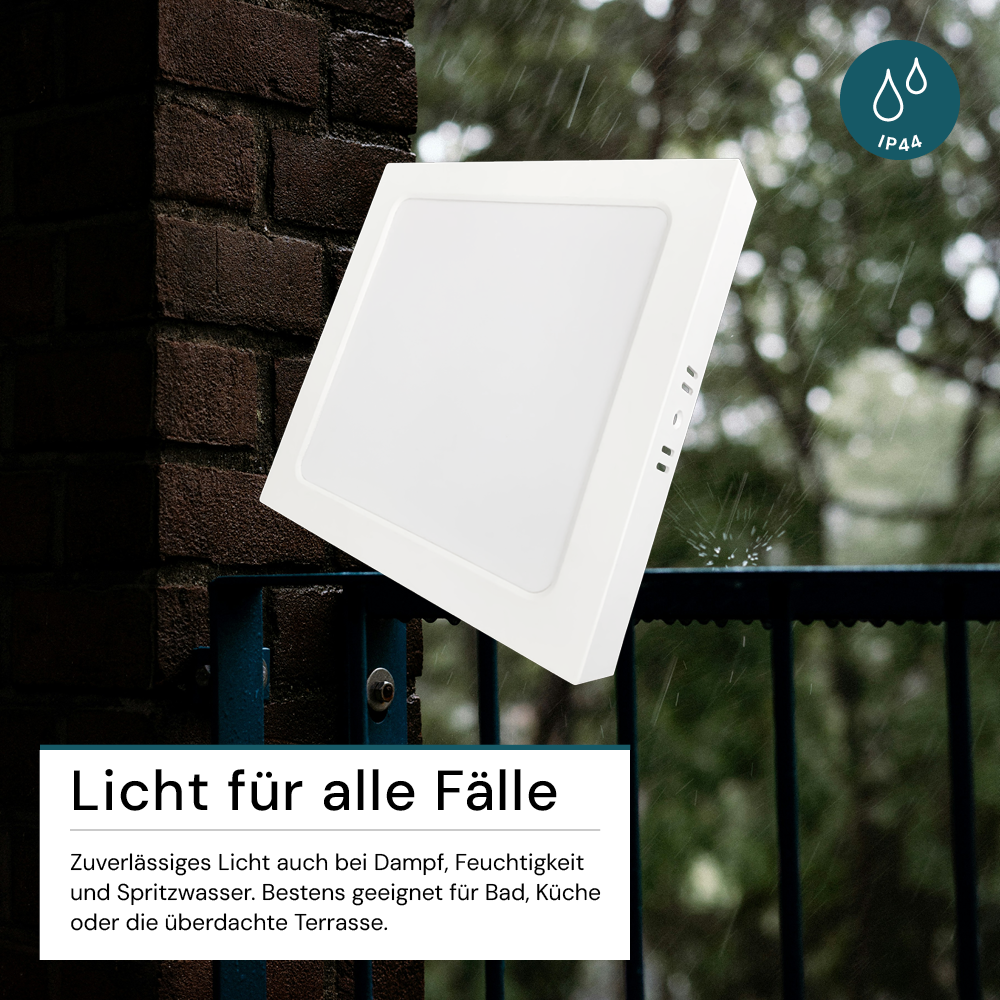 LED Aufbauleuchte in Weiß, 18 W, 230 V, IP44-geschützt, 1800 lm, Lichtfarbe einstellbar, 227x35 mm, Deckenleuchte mit Diffusor, Badezimmerlampe