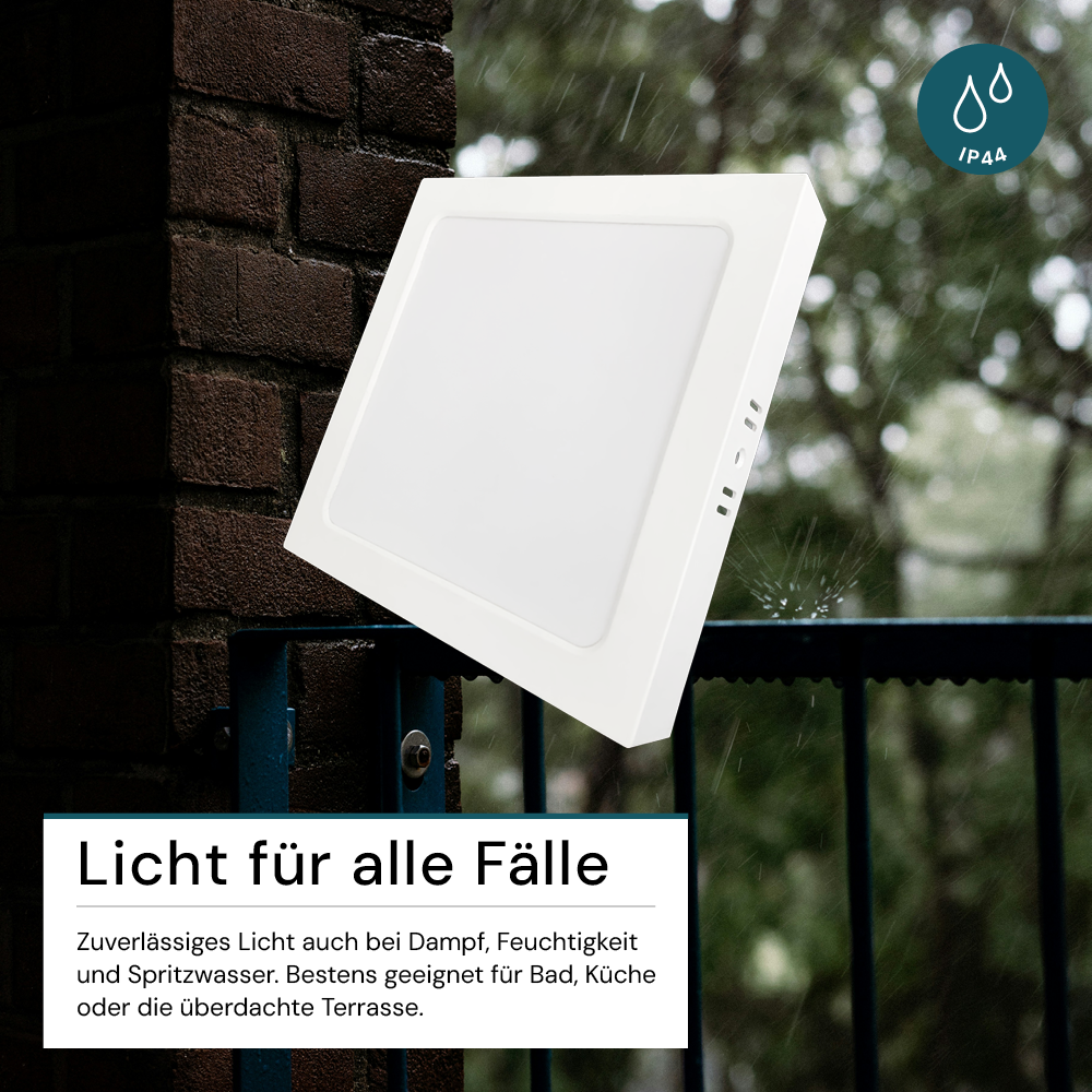 LED Aufbauleuchte in Weiß, 24 W, 230 V, IP44-geschützt, 2400 lm, Lichtfarbe einstellbar, 299x35 mm, Deckenleuchte mit Diffusor, Badezimmerlampe
