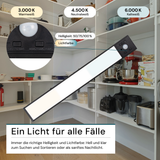 LED Schrankbeleuchtung mit Bewegungsmelder, schwarz, 30 cm, dimmbar, einstellbare Lichtfarbe, USB-aufladbar, einfache Befestigung, Unterbauleuchte