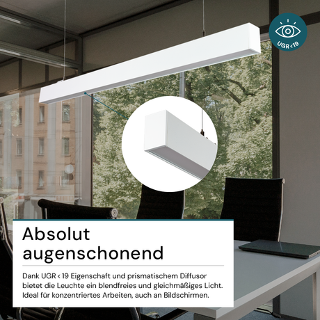6er-Pack LED Büro-/Tresenleuchte Up&Down, weiß, 120 cm, 30 W, 3600 lm, UGR<19, 3000-6500 K (CCT), LIFUD Netzteil, erweiterbar, Aluminium.
