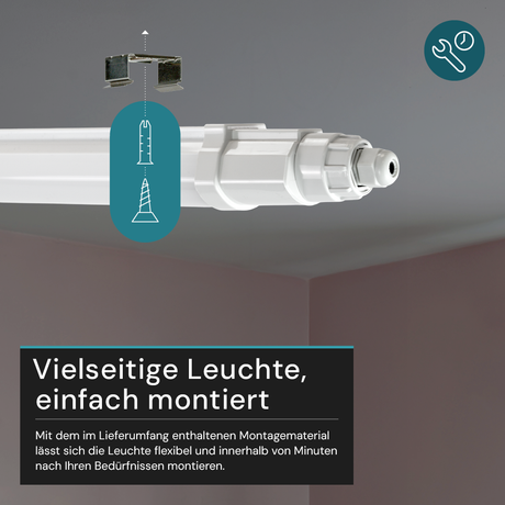LED Feuchtraumleuchte SLIM, 60 cm, 18 W, 2160 lm, 4000 K (neutralweiß), IP65, IK06, durchschleifbar, mit Quick Connector.