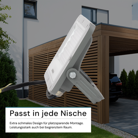 LED-Fluter, 30 W, 4000 K (neutralweiß), 3900 lm, grau, IP65.