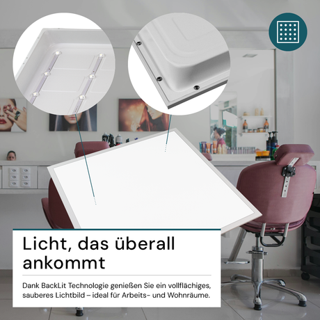 6er Pack LED-Panel mit Farbtemperaturwechsel CCT, 3000-6000 K, 62x62 cm, Back-lit, 36W, 3600 lm