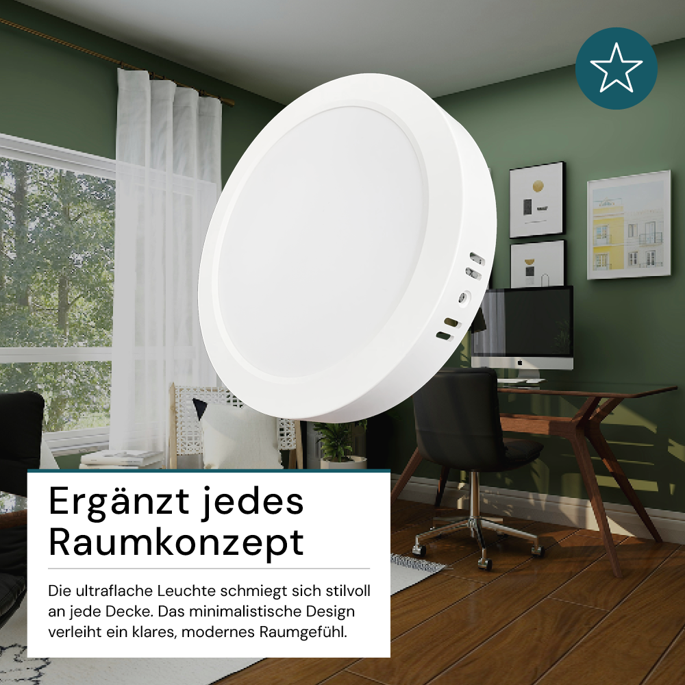 LED Aufbauleuchte in Weiß, 24 W, 230 V, IP44-geschützt, 2400 lm, Lichtfarbe einstellbar, Ø229x34 mm, Deckenleuchte mit Diffusor, Badezimmerlampe