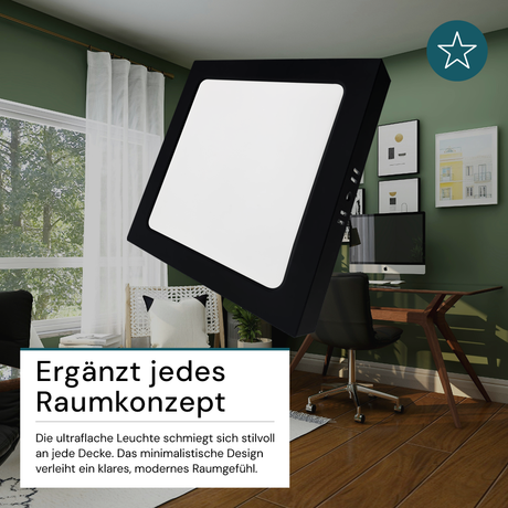 LED Aufbauleuchte in Schwarz, 18 W, 230 V, IP44-geschützt, 1800 lm, Lichtfarbe einstellbar, 227x35 mm, Deckenleuchte mit Diffusor, Badezimmerlampe