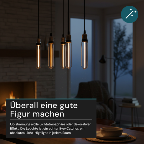 LED Filament Leuchtmittel, TUBE LINE, Smoke, E27, T30, 2W, 40lm, 1800K, dimmbar