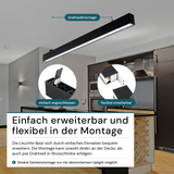 LED Büro-/Tresenleuchte Up&Down, schwarz, 120 cm, 30 W, 3600 lm, UGR<19, 3000-6500 K (CCT), LIFUD Netzteil, erweiterbar, Aluminium.