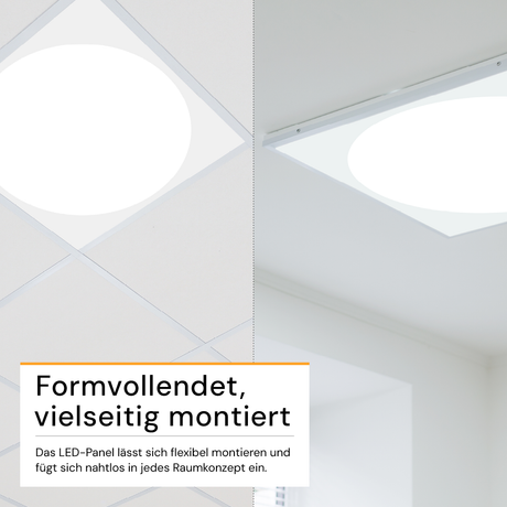 LED-Panel mit runder Leuchtfläche, 62x62 cm, 30 W, 3600 lm, 4000 K (neutralweiß), Lifud Netzteil.