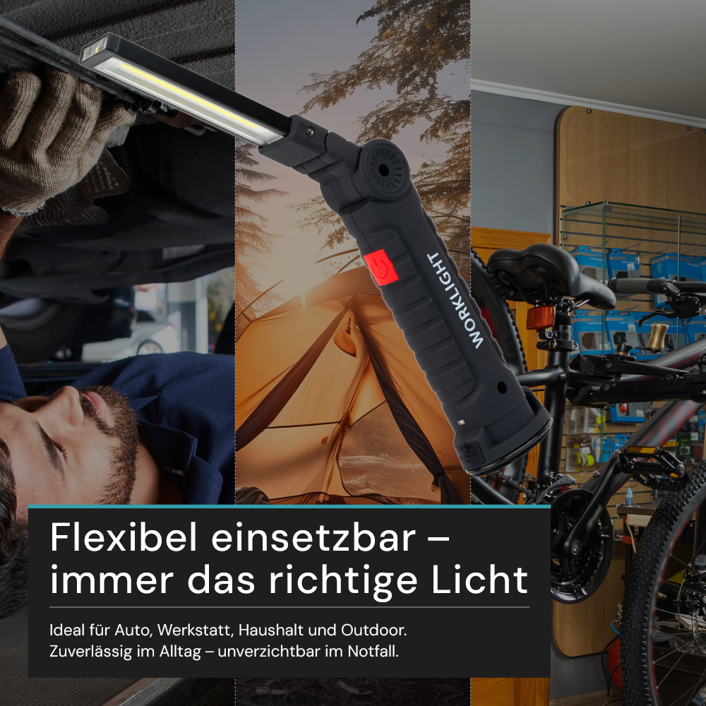 LED-Arbeitsleuchte mit Akku, 5 Lichtmodi, 14 cm, mit Magnet und Haken, USB-aufladbar, drehbare Taschenlampe, Inspektionsleuchte.