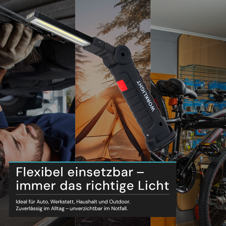 LED-Arbeitsleuchte mit Akku, 5 Lichtmodi, 14 cm, mit Magnet und Haken, USB-aufladbar, drehbare Taschenlampe, Inspektionsleuchte.