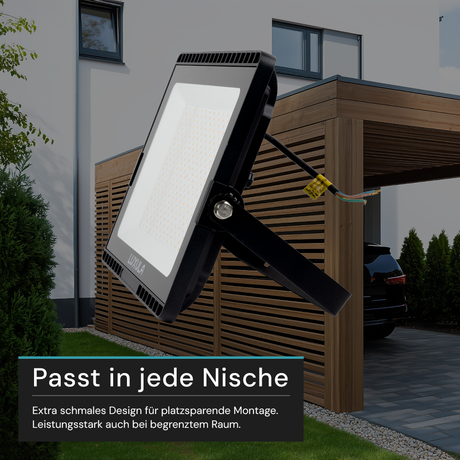 LED CCT Fluter, 150 W, 3000-6500 K (warm-, neutral-, kaltweiß), 15000 lm, schwarz, IP65.