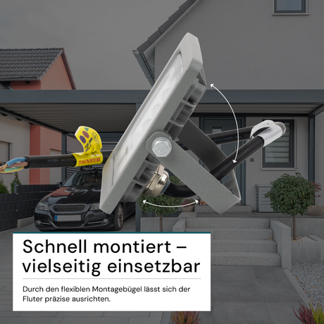LED-Fluter, 10 W, 4000 K (neutralweiß), 900 lm, grau, IP65.