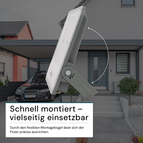 LED-Fluter, 300 W, 4000 K (neutralweiß), 37500 lm, grau, IP65.