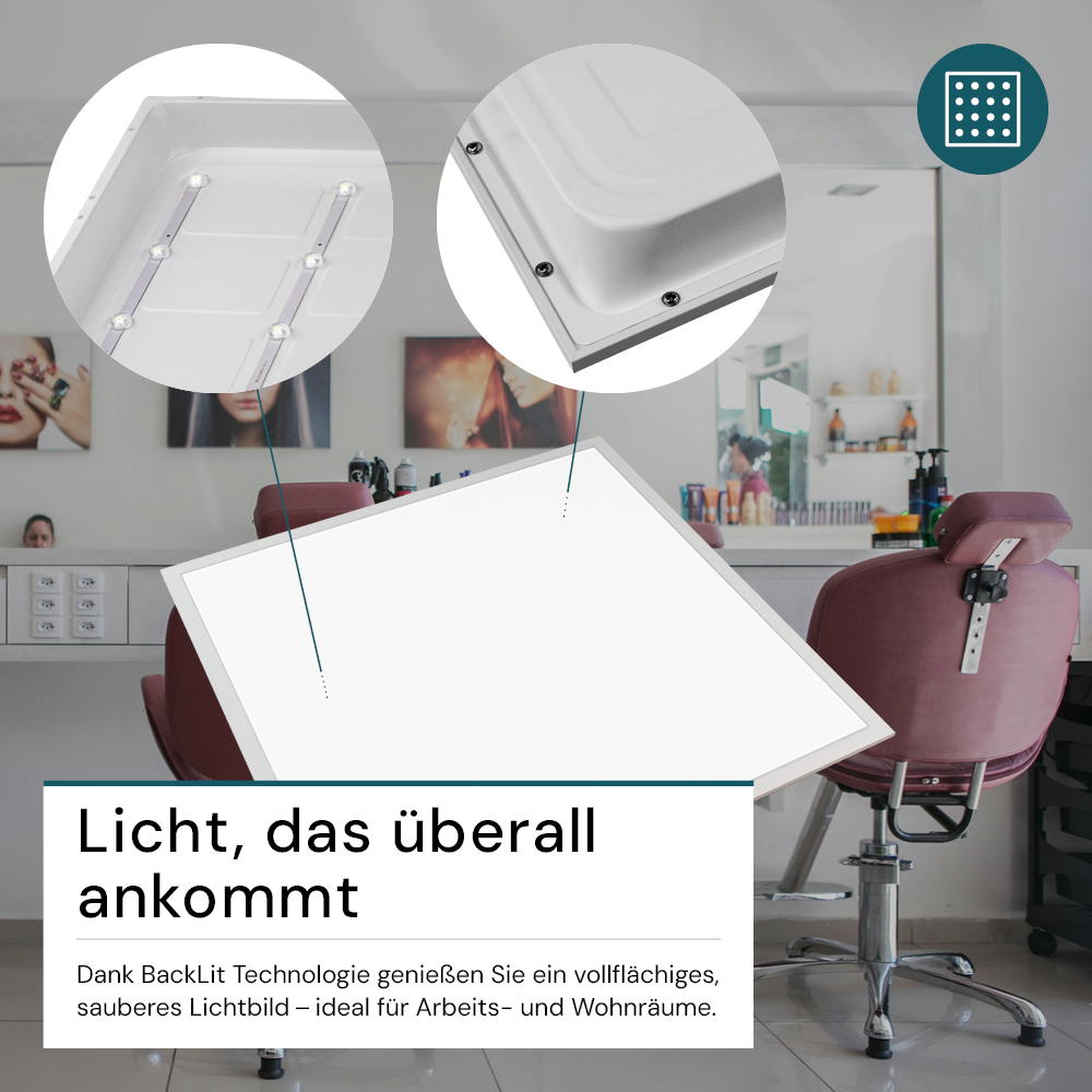 6er Pack LED-Panels, 62x62 cm, UGR19, 4000 K, 36 W, 3600 lm