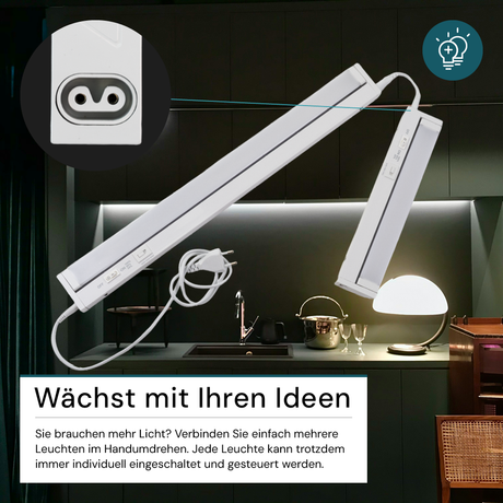 LED-Unterbauleuchte, schwenkbar, mit Schalter, 30 cm, 4 W, 400 lm, einstellbare Lichtfarbe, dimmbar, erweiterbar, Küchen- und Schrankbeleuchtung