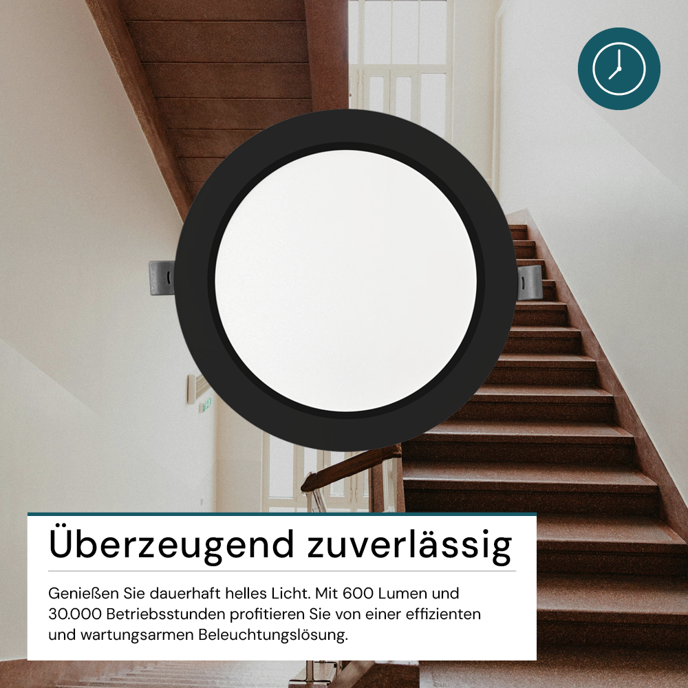 LED Einbauleuchte in Schwarz, 6 W, 230 V, IP44-geschützt, 600 lm, Lichtfarbe einstellbar, Ø117x25 mm, Einbaustrahler mit Diffusor, Badezimmer Deckenleuchte