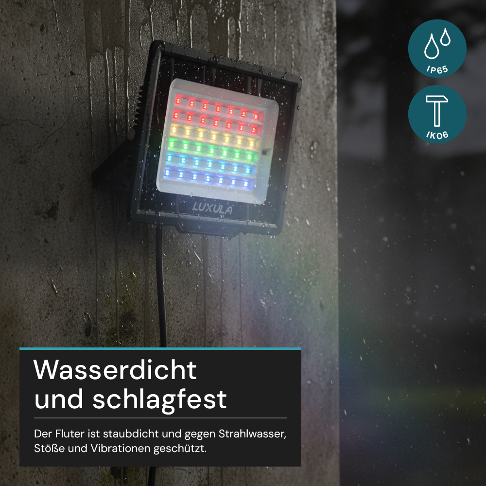 RGB LED-Fluter, 100 W, schwarz, IP65, mit Fernbedienung, RGBW-Farbwechsel