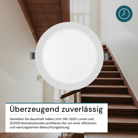 LED Einbauleuchte in Weiß, 18 W, 230 V, IP44-geschützt, 1800 lm, Lichtfarbe einstellbar, Ø221x27 mm, Einbaustrahler mit Diffusor, Badezimmer Deckenleuchte
