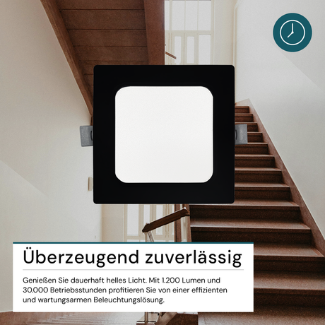 LED Einbauleuchte in Schwarz, 12 W, 230 V, IP44-geschützt, 1200 lm, Lichtfarbe einstellbar, 173x26 mm, Einbaustrahler mit Diffusor, Badezimmer Deckenleuchte