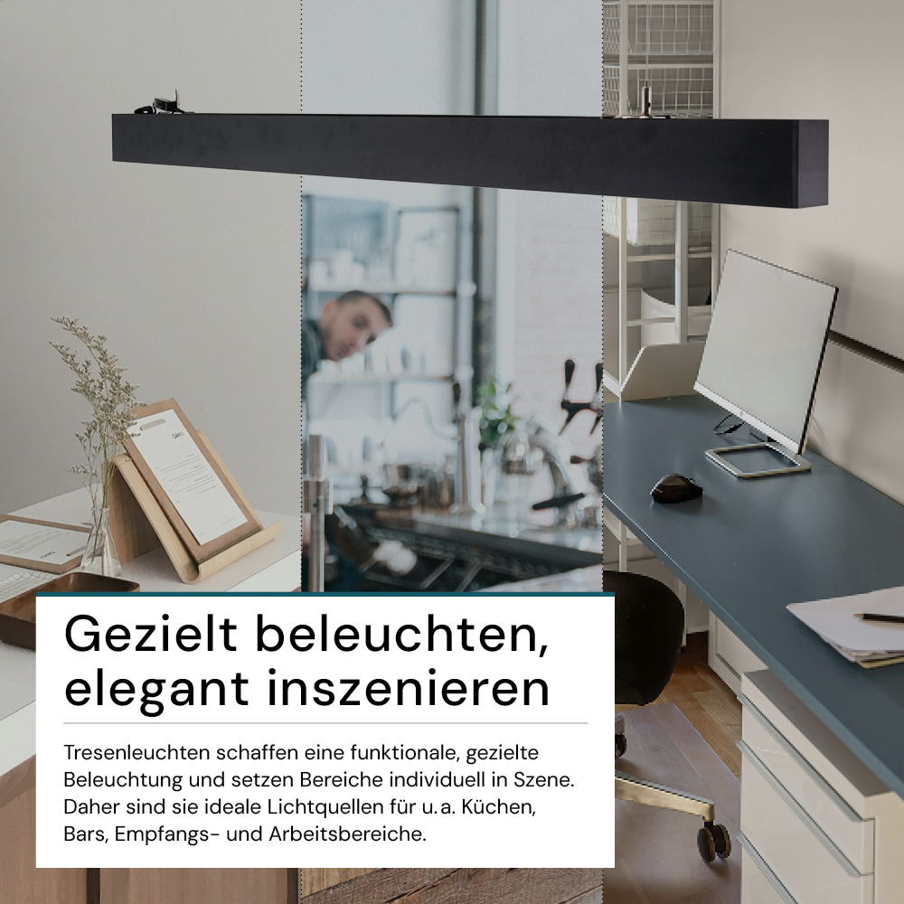 6er-Pack LED Büro-/Tresenleuchte Up&Down, schwarz, 120 cm, 30 W, 3600 lm, UGR<19, 3000-6500 K (CCT), LIFUD Netzteil, erweiterbar, Aluminium.