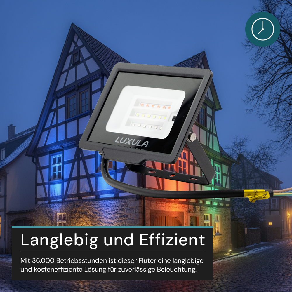 RGB LED-Fluter, 30 W, schwarz, IP65, mit Fernbedienung, RGBW-Farbwechsel