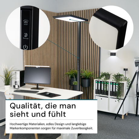 2er Pack LED Büro-Stehleuchte, Up/Down, schwarz, 100 W, 7000 lm, 4000 K (neutralweiß), UGR<16, CRI98, dimmbar, RG0, Bridgelux LED
