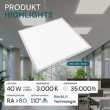 LED BackLit Panel, 62x62, 40W, 4400 lm, 3000K, 110°, IP44