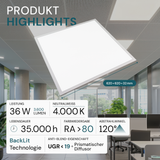 LED BackLit Panel UGR<19, 62x62 cm, 36W, 3600lm, 4000K