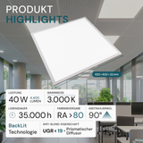 2er Pack LED BackLit Panel UGR<19, 62x62, 40W, 4400 lm, 3000K, 90°