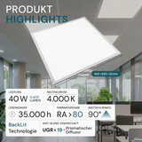 6er Pack LED BackLit Panel UGR<19, 62x62, 40W, 4400 lm, 4000K, 90°