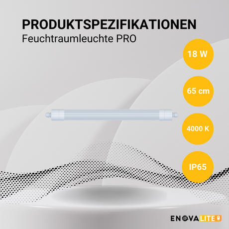4er Pack LED Feuchtraumleuchte PRO, 65cm, 18W, 2070 lm, 4000K (neutralweiß), IP65, OSRAM-Netzteil, Steckklemme, durchschleifbar.
