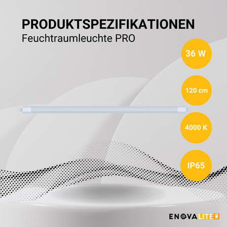 4er Pack LED Feuchtraumleuchte PRO, 120cm, 36W, 4320lm, 4000K (neutralweiß), IP65, OSRAM-Netzteil, Steckklemme, durchschleifbar.