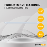 9er Pack LED Feuchtraumleuchte PRO, 120cm, 36W, 4320lm, 4000K (neutralweiß), IP65, OSRAM-Netzteil, Steckklemme, durchschleifbar.