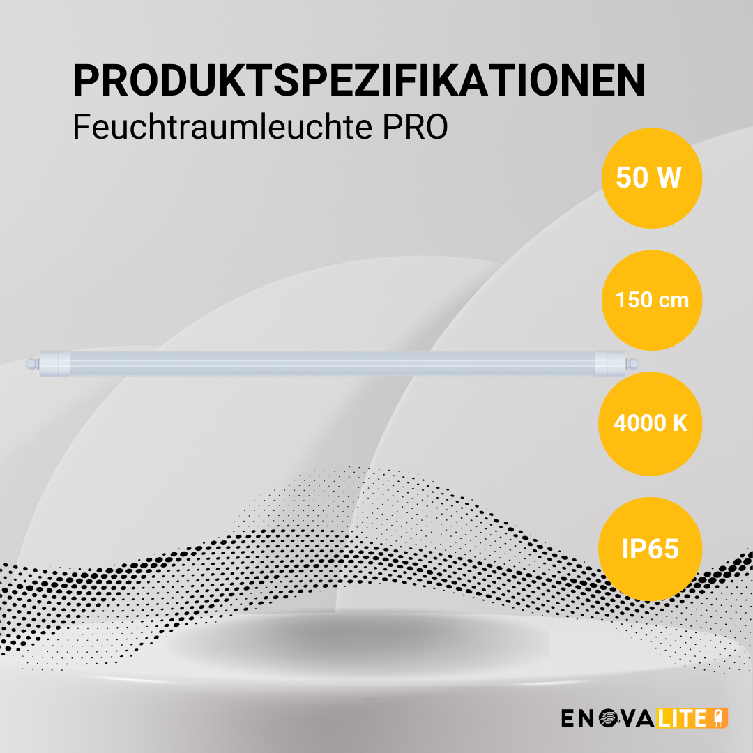 2er Pack LED Feuchtraumleuchte PRO, 150cm, 50W, 6000lm, 4000K (neutralweiß), IP65, OSRAM-Netzteil, Steckklemme, durchschleifbar.
