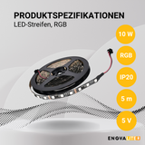 Digitaler LED-Streifen in RGB Farben, 5 Meter Länge, 60LED/m, 5 V, 10 mm, WS2812b.