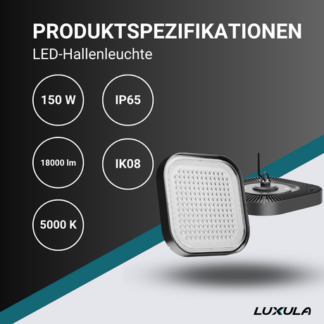5er-Pack LED-HighBay, Hallenstrahler quadratisch, 150 W, 18000 lm, 5000 K (neutralweiß), IP65.