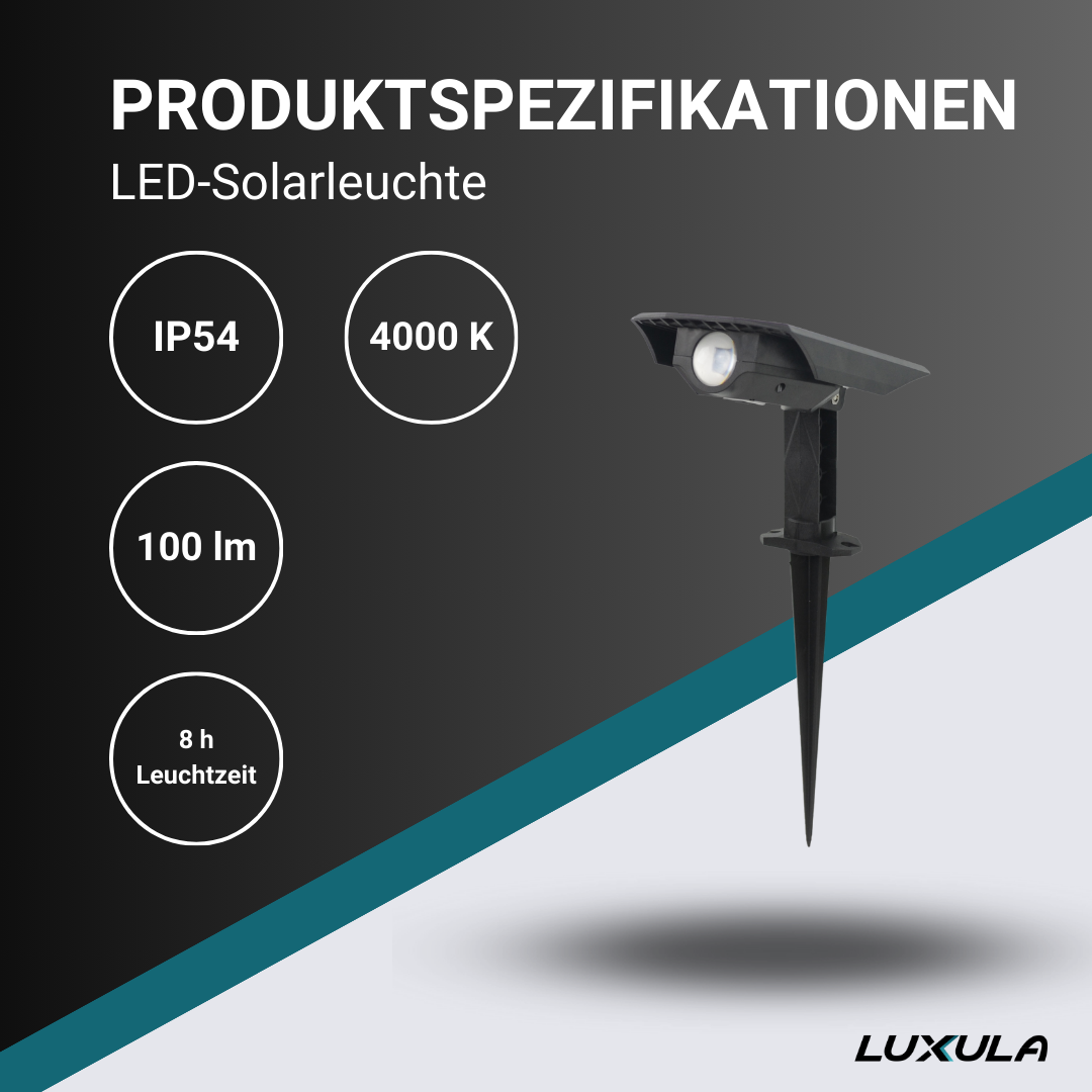 Solar Gartenstrahler, mit verstellbarem Lichtwinkel, 8 Stunden Leuchtdauer, 4000 K (neutralweiß), IP54-Wasserdicht, Gartenspot.