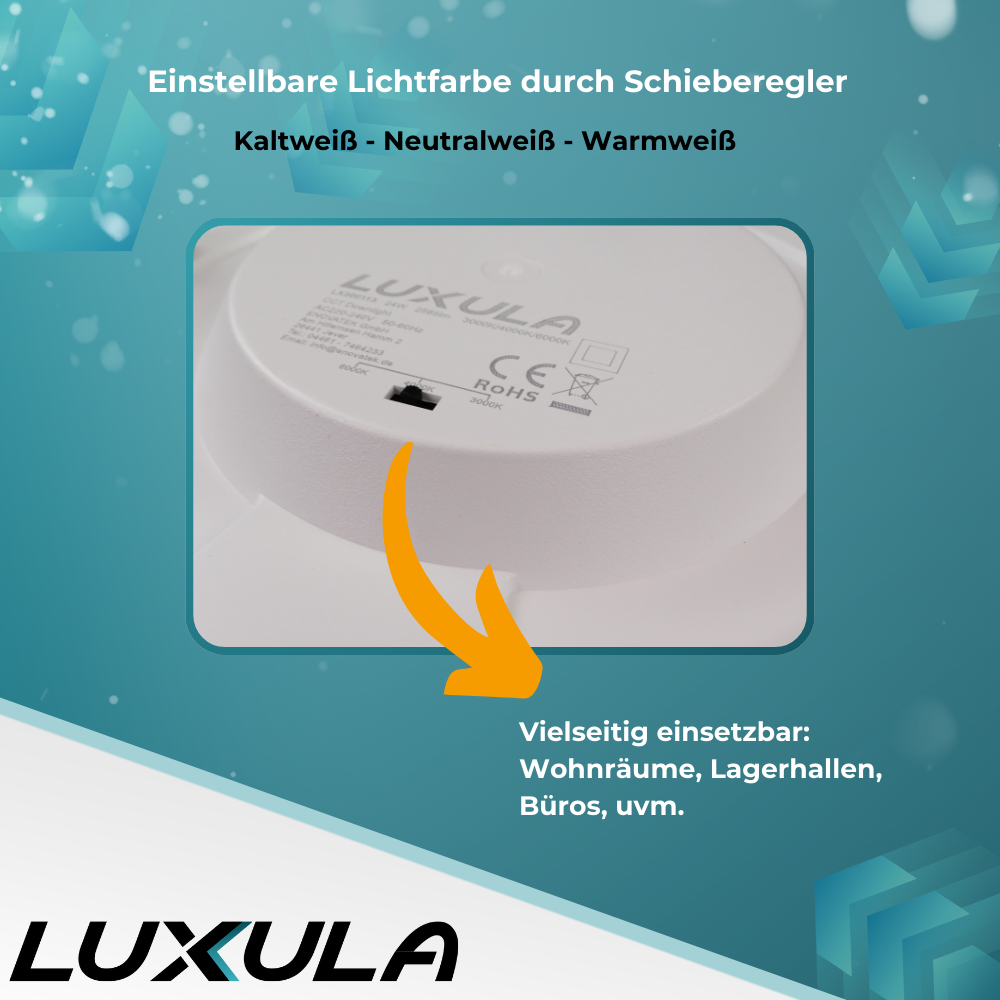 6er Set LED CCT Downlight, 18W, 1880lm, ø220x32mm, 3000-4000-6000K einstellbar, mit Diffusor, rund.