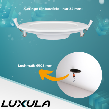 LED CCT Downlight, dimmbar, 6W, 525 lm, ø115x32mm, 3000-4000-6000K einstellbar, mit Diffusor, IP44, rund.