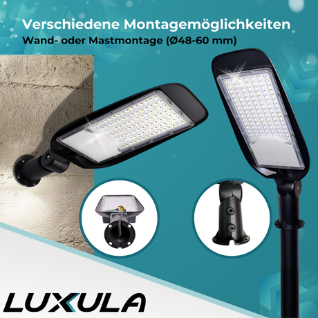 LED-Straßenleuchte, Wegeleuchte, 50 W, 5800 lm, 5000 K (neutralweiß), IP65, Ø48-60 mm.