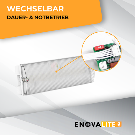 LED-Fluchtwegleuchte, 8 h Notlicht, Notausgang mit Notstromeinheit, TEST-Funktion, Wandmontage, IP65.